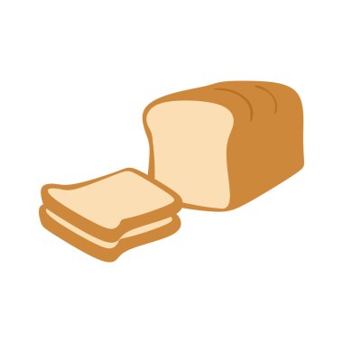 Tam tahıllı ekmeğin düz tasarımı, fırın. Kahvaltı dilimi vektör illüstrasyonu. Basit çizim biçimi.