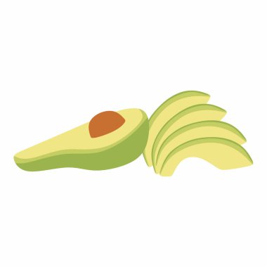 Çukurlu avokado diliminin düz çizimi. Sağlıklı gıda konsepti. Vektör illüstrasyonu beyazda izole edildi.