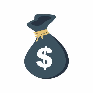 Para çantasının düz tasarımı. Zenginlik biriktirme sembolü. Modern vektör çizimi. Tasarruf için ölçeklenebilir vektör grafiği.