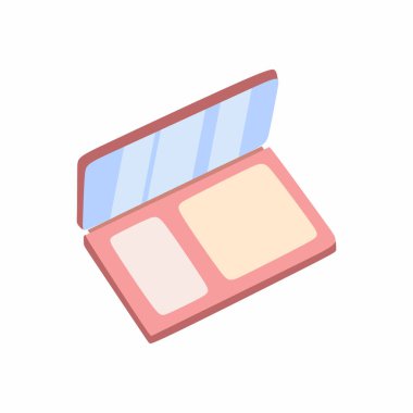 Modern düz yüz pudrası çizimi. Makyaj uygulaması tasarımı. Ölçeklenebilir vektör elemanı. Temiz çizgiler ve geometrik biçim.