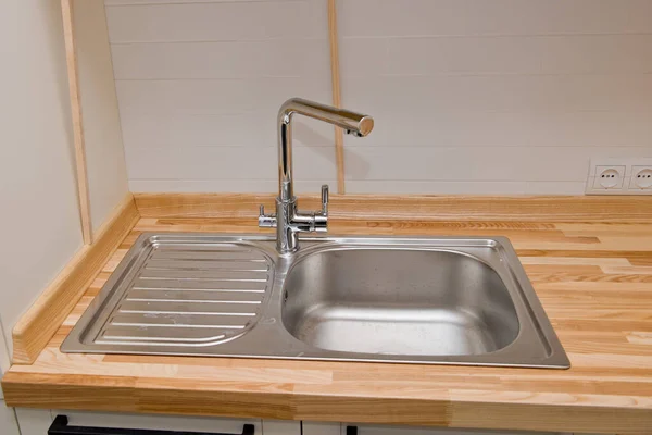 Modern Faucet Steel Sink Kitchen Interior — Stock Photo, Image