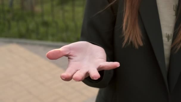 Woman's hand catches a red apple.  Slow motion. Close-up. — Stock Video