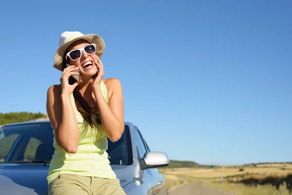 Woman on car roadtrip having fun — Stock Photo, Image