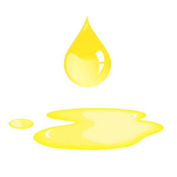 Gota de aceite y charco. Gota de aceite de girasol. Gota aislada de aceite amarillo. Gota de petróleo y derrame en vector. Líquido brillante . — Vector de stock