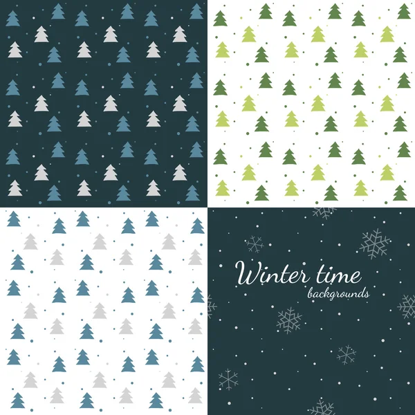 Winter time - set of seamless winter backgrounds — Stock Vector