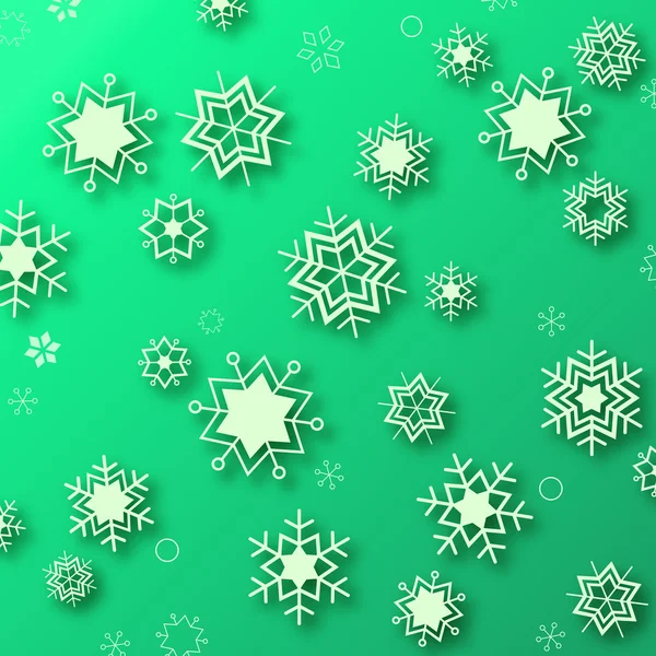 Schöne Schneeflocken auf grünem Hintergrund - winterliche Illustration — Stockfoto