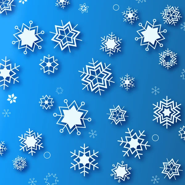 Winter - blauwe achtergrond met witte mooie sneeuwvlokken — Stockfoto