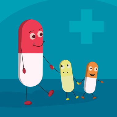 Capsule family walking to pharmacy clipart