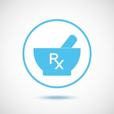 Rx and mortar and pestle - vector icon. clipart