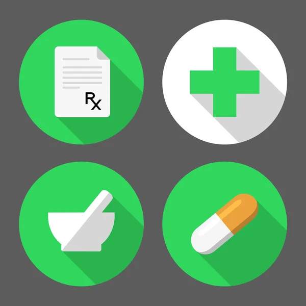 Eczane simgeler kümesi. Reçete kağıt, çapraz, harç ve pes