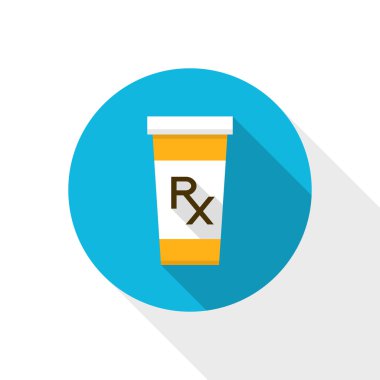 Vector pharmacy icon - pill bottle with prescription sign clipart