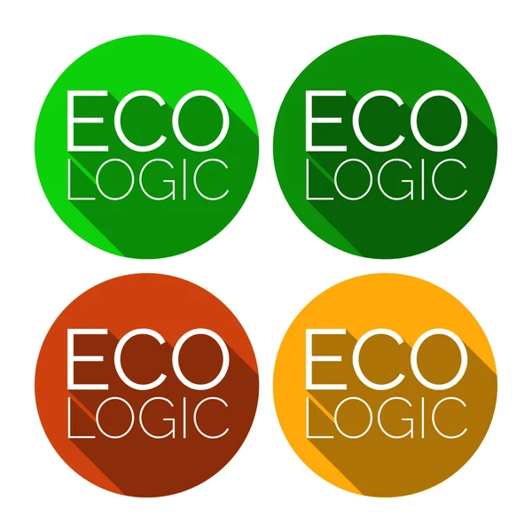 Eco logic ecologic Vektor Vignette. flaches Design mit ökologischem Thema. Umweltplakette für Produktverpackungen. Umweltplaketten und Stempel in vier Farben mit langen Schatten. Ökologisch ist logisch. — Stockvektor