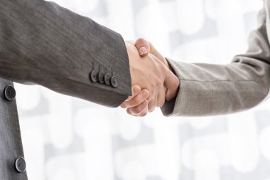 Erkek ve kadın iş ortakları el sıkışıyor