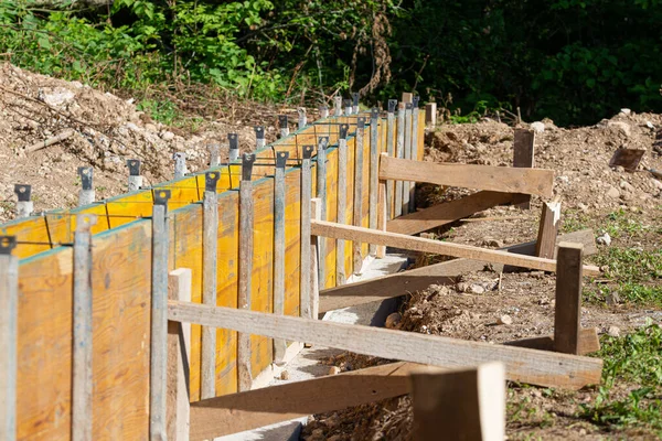 Construction Framework Wooden Panels Ready Cement Construction Site — Stock Photo, Image