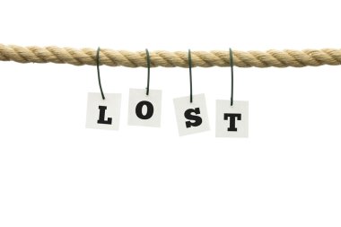 asılı bir ip üzerinde beyaz word - lost-