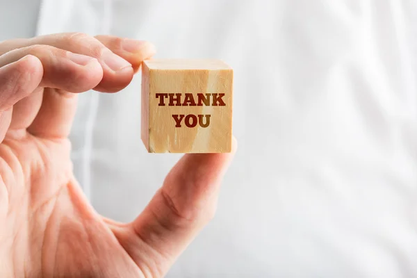 Close Up of Hand Holding Thank You Block — Stock Photo, Image