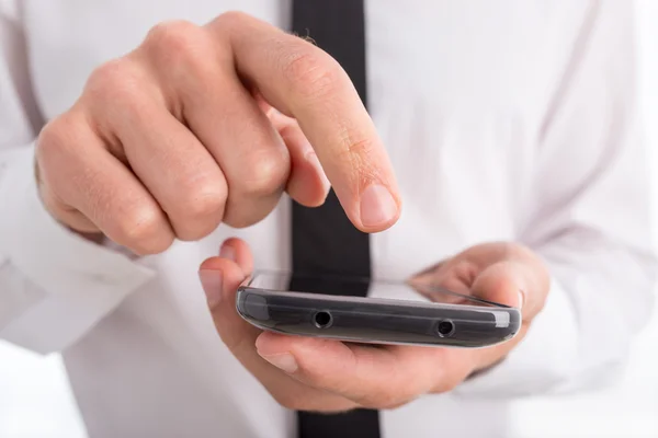 Närbild på mannen med Touch skärm Smartphone — Stockfoto