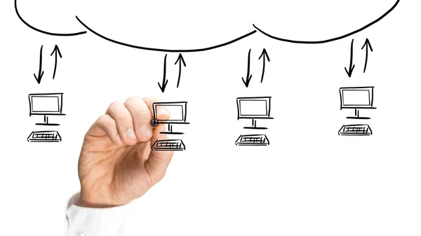 Sieci komputerowej za pomocą technologii cloud computing — Zdjęcie stockowe