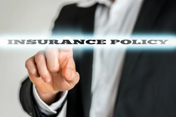 Businessman Pointing Glowing Insurance Policy Text — Stock Photo, Image