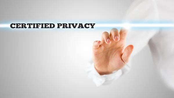 Mão apontando luz brilhante com privacidade certificada — Fotografia de Stock