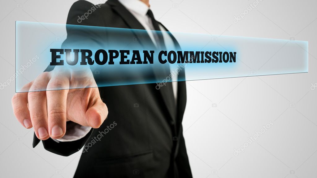 Businessman Pointing Glowing European Commission