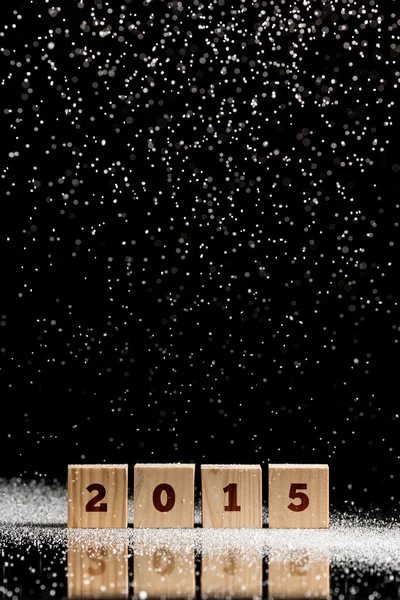 Falling Snow on Wooden Cubes with 2015 Text — Stok Foto