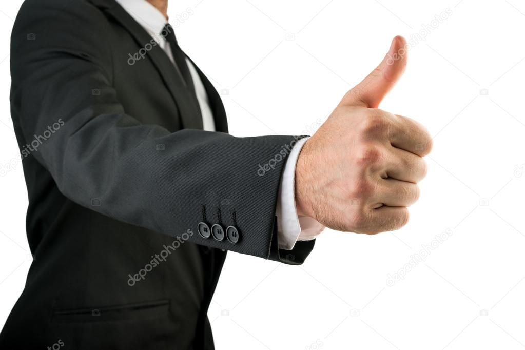 Businessman in Black Suit Showing Thumbs Up Sign
