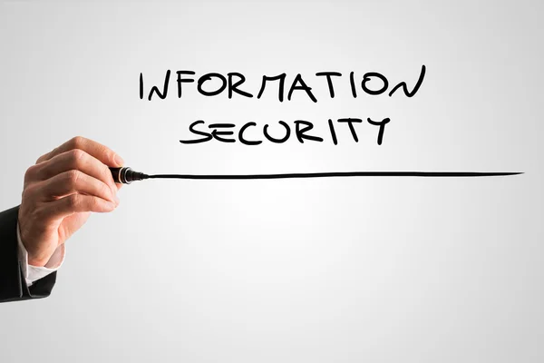 Man writing the word Information security on a virtual screen — Stock Photo, Image