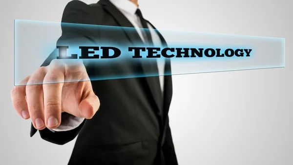 Hand Touching Led Technology Box on Touch Screen — Stock Photo, Image