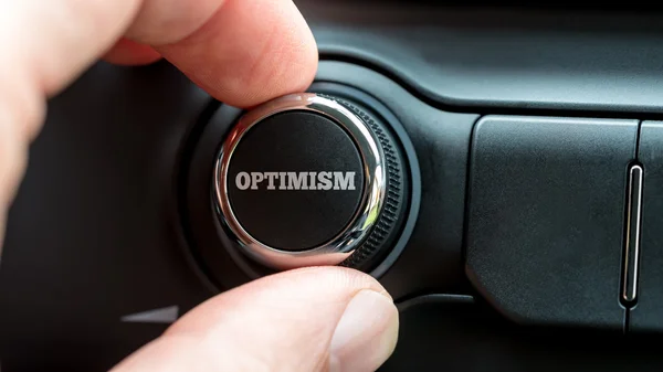 Turning a power button reading - Optimism — Stock Photo, Image