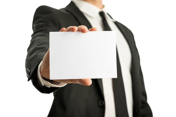 Business man holding blank card with copyspace ready for your te — Stock Photo, Image