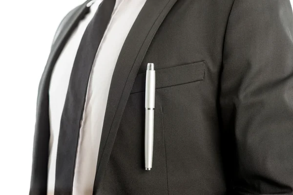 Pen Clipped on Suit Pocket of a Businessman — Stock Photo, Image