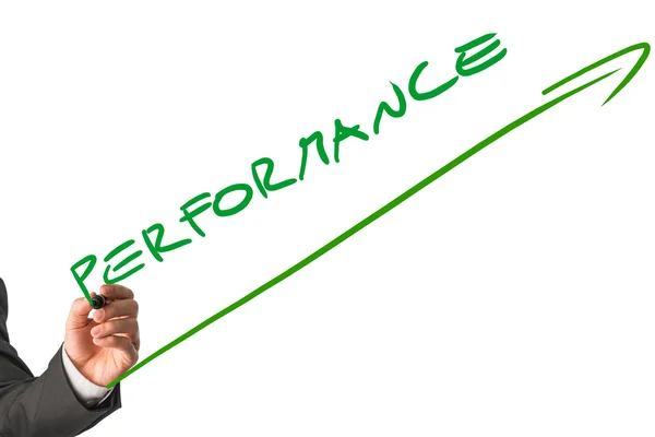 Businessman Writing Diagonal Performance Text — Stock Photo, Image