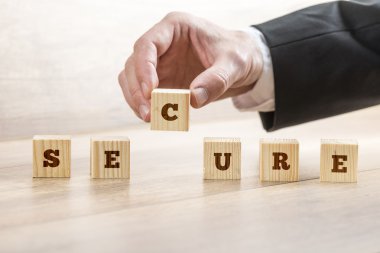 Security company employee assembling the word SECURE
