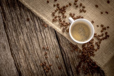Top view of freshly brewed cup of delicious coffee