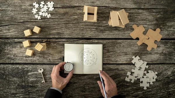 Businessman making plan and business strategy decisions as he sk — Stock Photo, Image