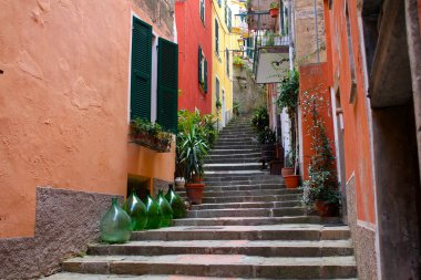 Şarap kavanoz ve renkli binaları, İtalya