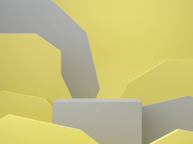 Podyum ve soyut arkaplanı olan en küçük sahne. Geometrik şekiller. 2021 yılının rengi. Asgari 3D görüntüleme. Geometrik şekilli sahne ve kozmetik ürün için dokulu arka plan. 3d hazırlayıcı.