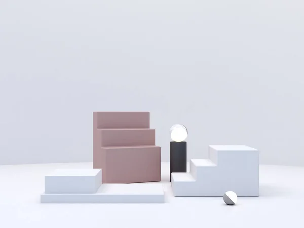 3d rendering, abstract cosmetic background. Minimal podium to show a product. Empty scene with geometrical forms . Neutral pastel colors minimal wall. Fashion showcase, display case, shopfront.