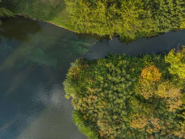Vue Aérienne Haut Vers Bas Rivière Lac Dans Parc Sud — Photo