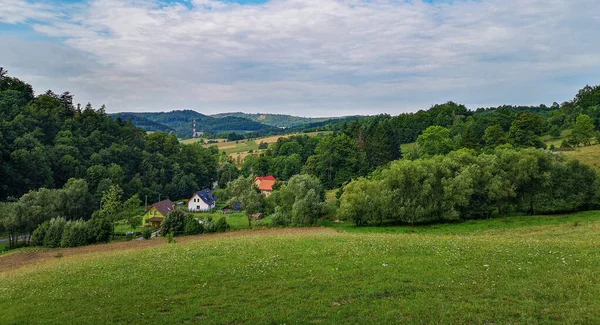 Vista Panorâmica Para Paisagem Cheia Colinas Montanhas — Fotografia de Stock