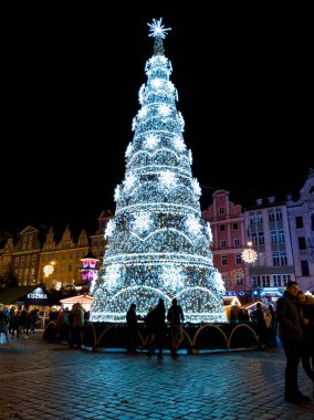 Wroclaw 15 Aralık 2019 Noel ağacı pazar meydanının merkezinde