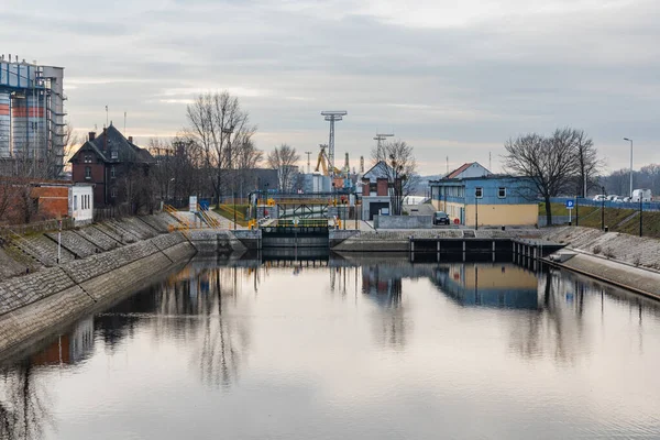 Wroclaw January 2020 Water Dam Rozanka Construction Odra River — Stock Photo, Image