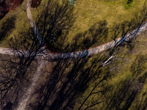 Drone Aérien Regarder Parc Vert Avec Longs Sentiers — Photo