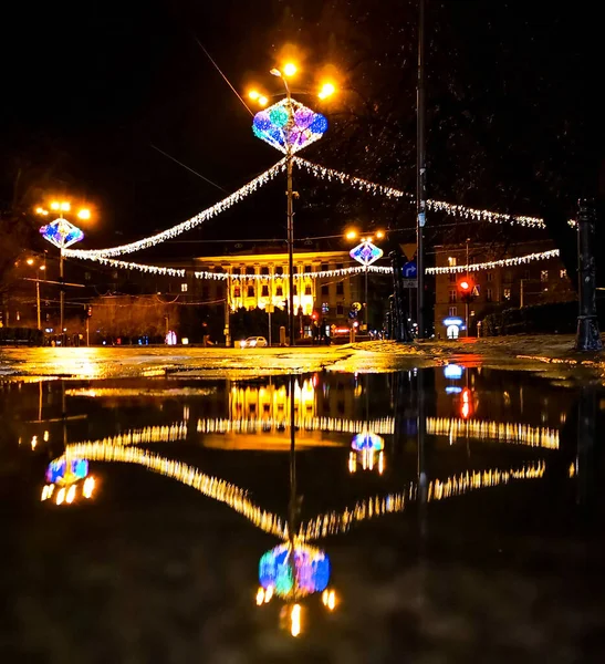 Wroclaw Febrero 2020 Colorida Plaza Kosciuszki Por Noche —  Fotos de Stock