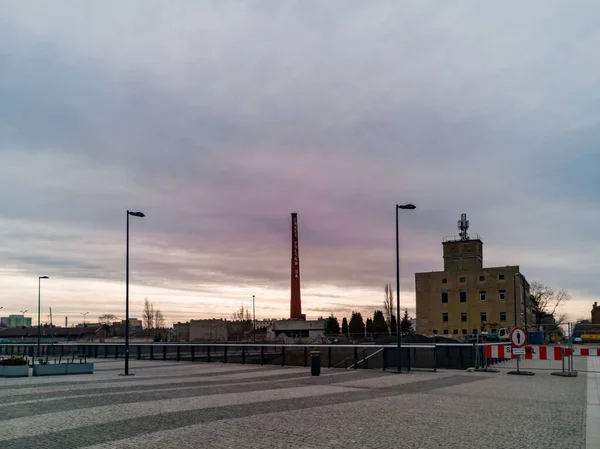 Lodz Polen Februari 2020 Stora Torget Molnig Morgon Nära Lodz — Stockfoto