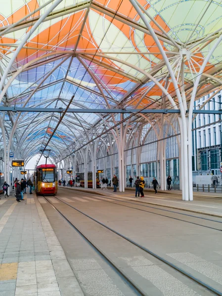 Lodz Polen Februari 2020 Lång Plattform Enhörning Stabil Tågstation — Stockfoto