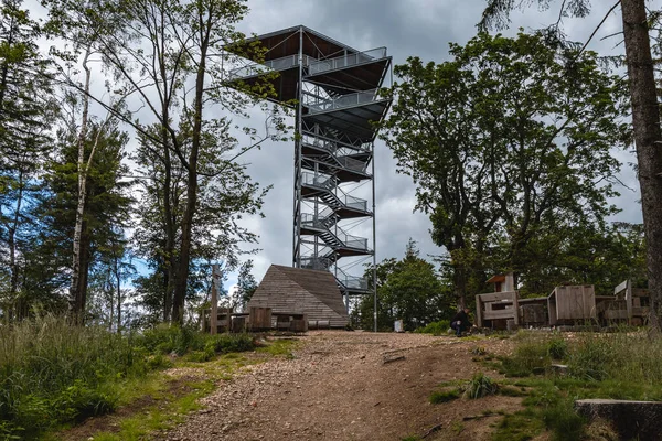 Walbrzych Mountains Polen Juli 2020 Tornet Toppen Trojgarb Berget Molnig — Stockfoto