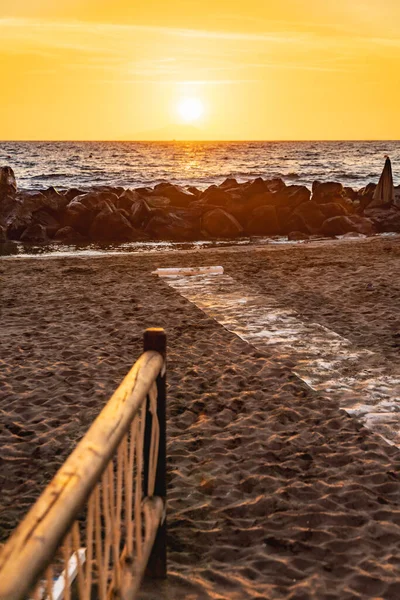 Beautiful Sunset Sun Ischia Island Tyrrhenian Sea Small Beach — Stock Photo, Image