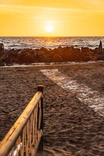 Smuk Solnedgang Med Sol Ischia Øen Tyrrhenske Hav Lille Strand - Stock-foto